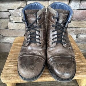 Franco Fortini Men Cap Toe Combat Boots Brown Leather Mathew 9 Zip Memory Foam